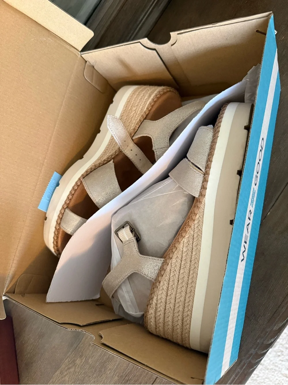 TOMS Champagne Metallic Suede “Darya” Sandals (8.5)